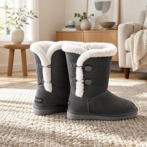 Koolaburra by UGG Victoria Tall Gray Suede Faux Fur Lined Knee High Boot 5Y